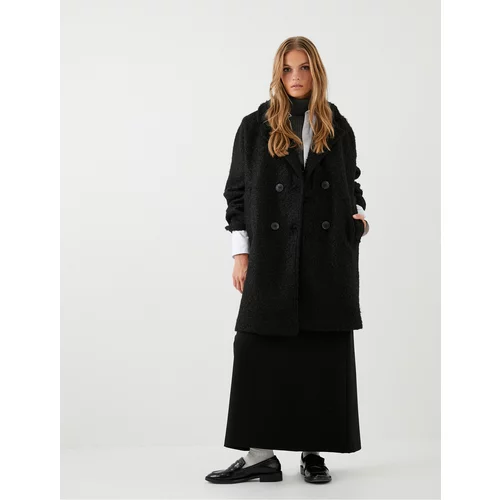 Koton Boucle Coat Double Breasted Buttoned Pocket Slit Detailed