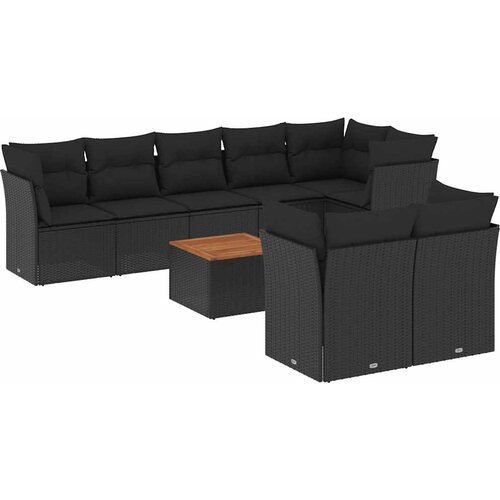  9-dijelni set vrtnih sofa s jastucima crni od poliratana Crna 62 x 62 x 69 cm Slike