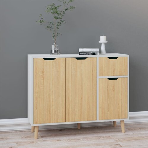 vidaXL Komoda bela in sonoma hrast 90x30x72 cm iverna plošča Cene