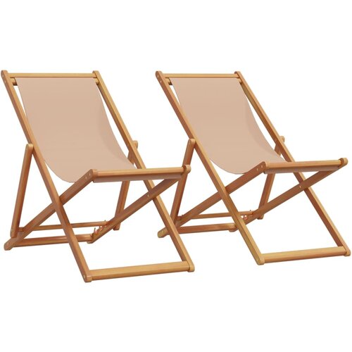 VidaXL Sklopive stolice za plažu 2kom tkanine i masivno drvo smeđesive Slike