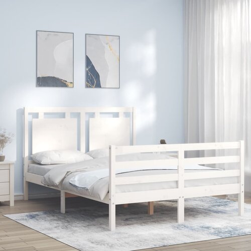 The Living Store Posteljni okvir z vzglavjem bel 140x200 cm trden les - Posteljni Okvir, (21526931) Slike