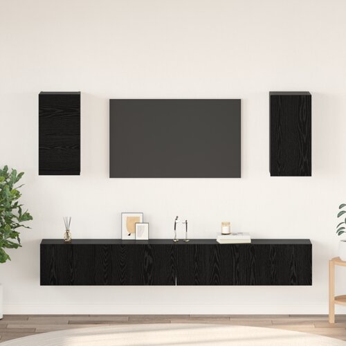 vidaXL Stenski TV kabinet s polico 6 pcs Črni hrast Konstruiran les Cene