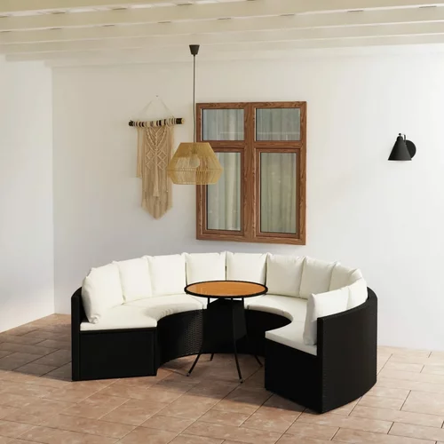 Poli 7-dijelni set vrtnih sofa od poliratana s jastucima crni