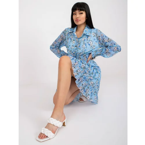 Fashion Hunters Blue mini dress with floral prints and a collar