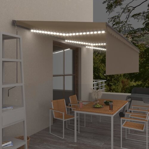 VidaXL Avtomatska tenda s senčilom LED + senzor 6x3 m krem Slike