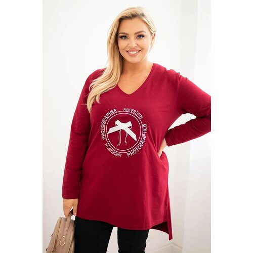 Kesi Women&amp;#039;s blouse with a longer back and print burgundy Slike