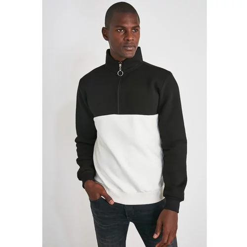 Trendyol Black Men's PanelEd Zip-Up Stand-Up Collar Regular Sweatshirt