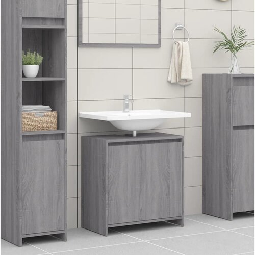 The Living Store Kopalni&amp;scaron;ka omarica siva sonoma 60x33x61 cm inženirski les - Kopalni&amp;scaron;ka Omarica, (21436709) Slike
