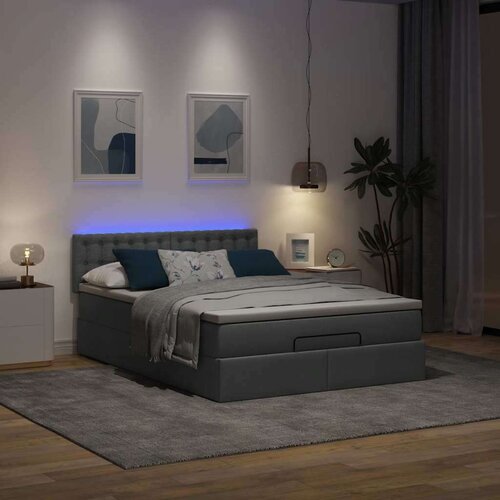 vidaXL Otomanska postelja z vzmetnico siv 140x200 cm blago Cene