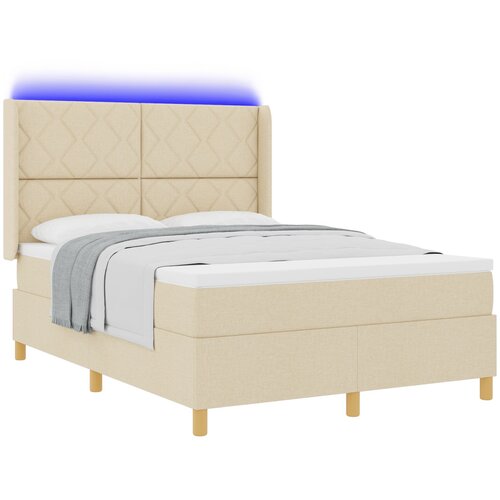 vidaXL Postelja s vzmetnico in LED krem 140x190 cm tkanina, (22049304) Cene