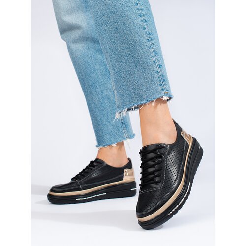 SHELOVET Leather sports shoes black