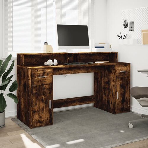  Radni stol s LED svjetlima boja hrasta 160x55x91 cm drveni Slike