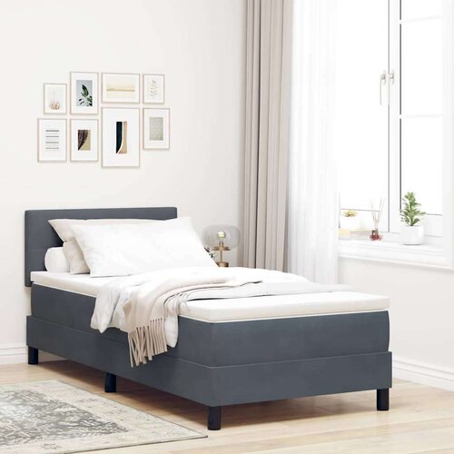vidaXL Box Spring postelja z blazino in LED temno siva 90x200 cm žamet Cene