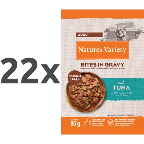 Nature’s Variety Nature's Variety Bites in Gravy Cat Adult tuna v omaki, vrečka - 85 g 22 x 85 g Cene