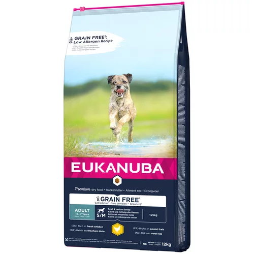Eukanuba Grain Free Adult Small/Medium Breed piščanec - 12 kg