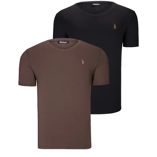 Dewberry DUAL SET T8568 V-NECK MENS T-SHIRT-BLACK-BROWN