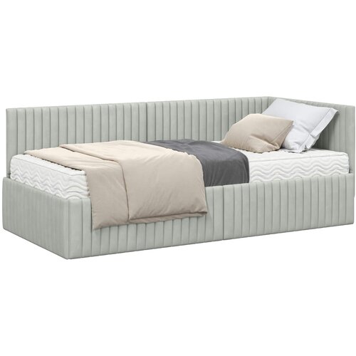 VidaXL Kutni krevetni okvir s madracem 2 pcs Svjetlosiva Bar&amp;scaron;un - Svjetlosiva 90 x 190 cm Slike
