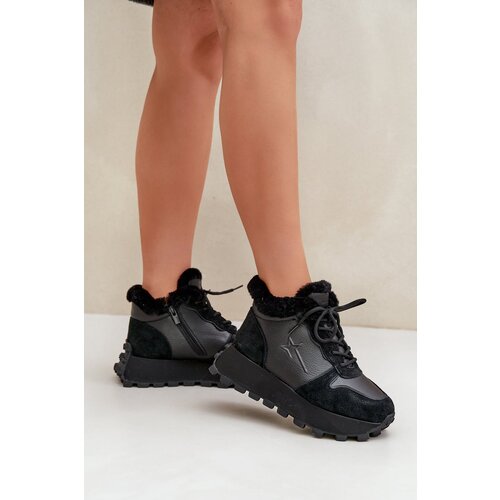 Big Star Leather Sneakers Ankle Boots Women With Fur On Platform Slike
