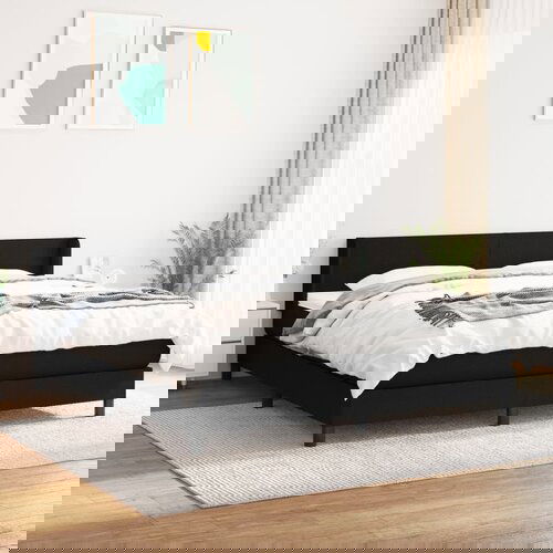 VidaXL Box spring postelja z vzmetnico črna 180x200 cm blago Slike