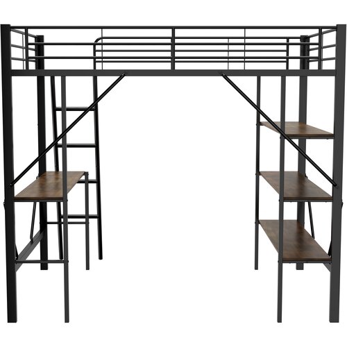 Lumor Postelja z mezzanine iz železa - 90x200 cm - S pisalno mizo in 3 policami - Črna, (22155559) Cene