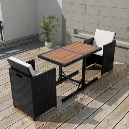  3-dijelni bistro set od poliratana s jastucima crni Slike