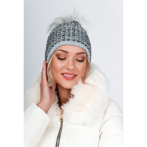 Kesi Women's winter hat with pompom - gray, Slike