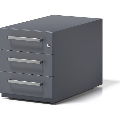 BISLEY Pomični predalnik Note™, 3 univerzalni predali, VxŠxG 495 x 420 x 775 mm, z ročajem, antracitno siv Cene