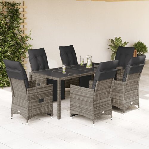 VidaXL 7-dijelni vrtni bistro set od poliratana s jastucima sivi Slike