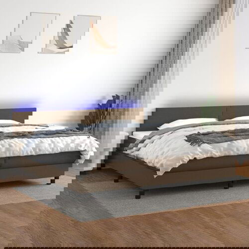 The Living Store Box spring postelja z vzmetnico LED temno rjava 200x200cm blago - Box Spring Postelja, (21517196) Slike