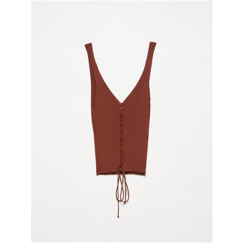 Dilvin 10362 Tie Front Knitwear Undershirt-Chestnut Slike