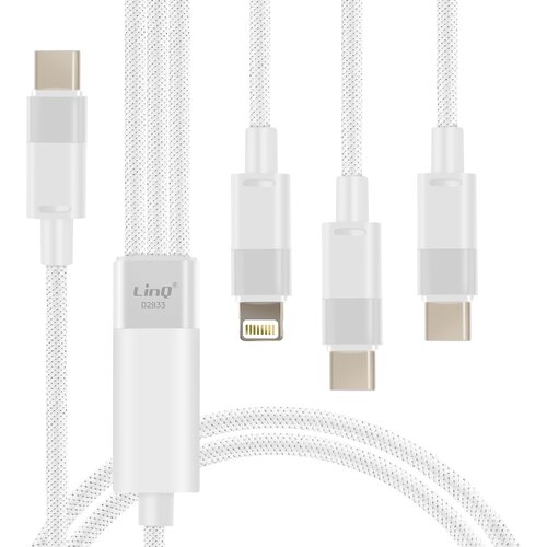 LINQ Kabel USB-C z Lightning + 2 USB-C 60W Fast Charge 1,2 m dolg, Bela, (5000220205) Cene