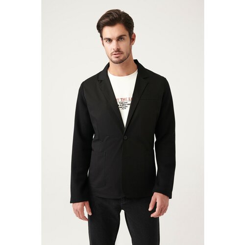 Avva Men's Black Mono Collar Unlined Knitwear Detailed Slim Fit Slim Fit Jacket Slike