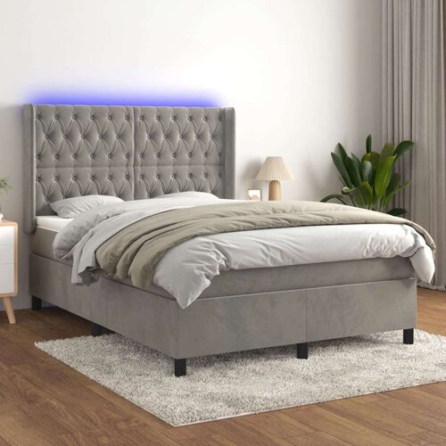  Box spring postelja z vzmetnico LED svetlo siva 140x200cm žamet, (20790620) Slike