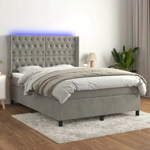  Box spring postelja z vzmetnico LED svetlo siva 140x200cm žamet, (20790620)
