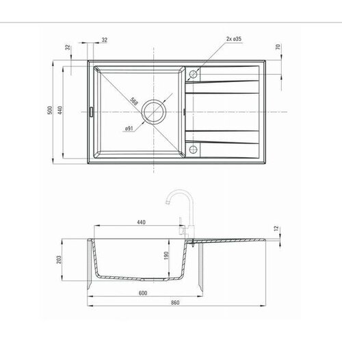 Deante Eridan ZQE G113 ugradna METALLIC Graphite 860x500/209mm Slike
