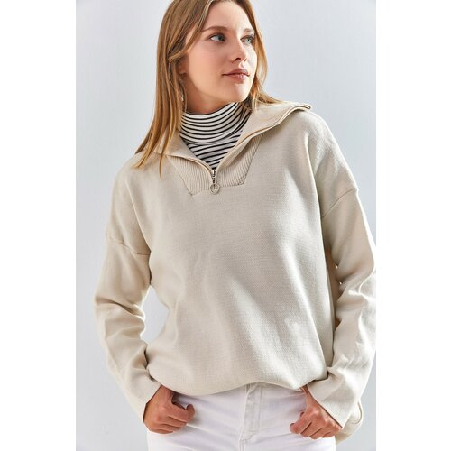 Bianco Lucci Women's Zipper Steel Knit Sweater Cene