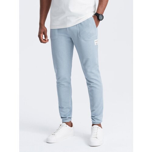 Ombre Men&amp;#039;s structured knit sweatpants - light blue Slike