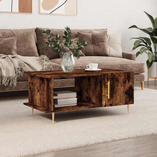VidaXL Klubska mizica dimljeni hrast 90x50x40 cm inženirski les Slike