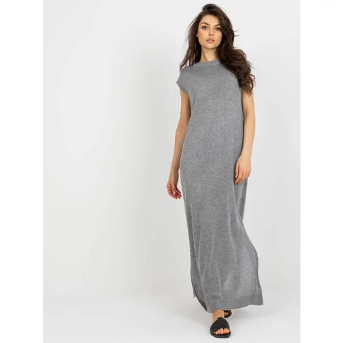 Fashion Hunters Gray summer knitted dress with slits