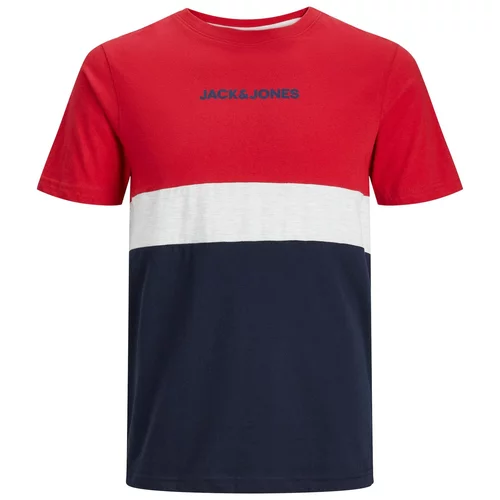 Jack & Jones Majica 'REID' mornarsko plava / crvena / bijela melange