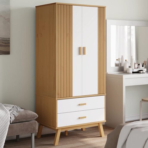 vidaXL Garderobna omara OLDEN belo rjava 76,5x53x172 cm trdna borovina Cene