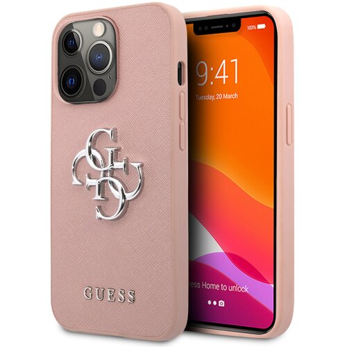  Maska za telefon za iPhone 13 Pro 6.1 Guess Saffiano Big (GUHCP13LSA4GSPI), Roze Cene