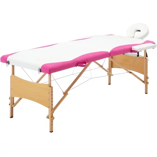  Zlozljiva masazna miza 2-conska les bela in roza