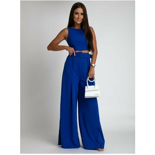 Fasardi Two-piece set with wide trousers and cornflower blue blouse Slike