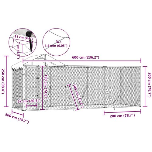  kavez za pse s krovom srebrni 6x2x2,5 m pocinčani čelik Slike