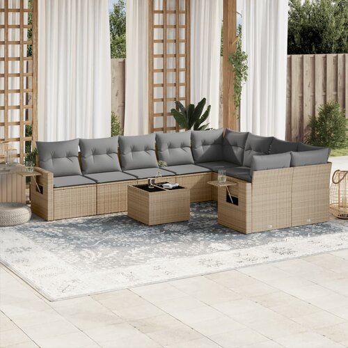 vidaXL 10-dijelni set vrtnih sofa s jastucima bež od poliratana Cijene