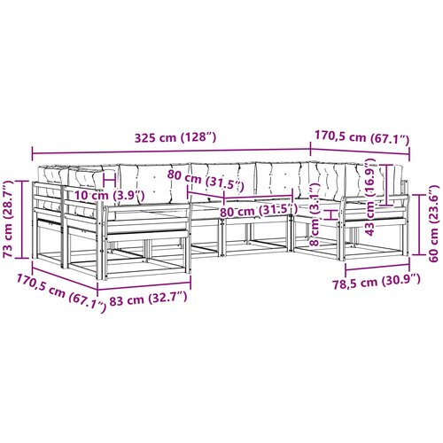  Set vanjskih sofa 6 kom. Prirodna i svijetlo siva Smeđa 325 x 170,5 x 73 cm Slike