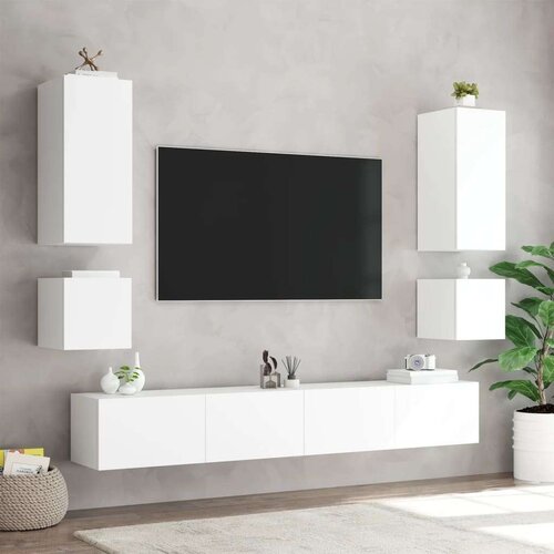  Zidni TV ormarići s LED svjetlima 2 kom bijeli 40 5x35x40 cm Slike