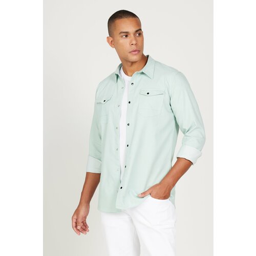 AC&Co / Altınyıldız Classics Men's Aqua Green Slim Fit Slim Fit Classic Collar Cotton Shirt Cene