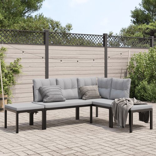  4-dijelni set vrtnih sofa s jastucima čelik obložen prahom crni Cene